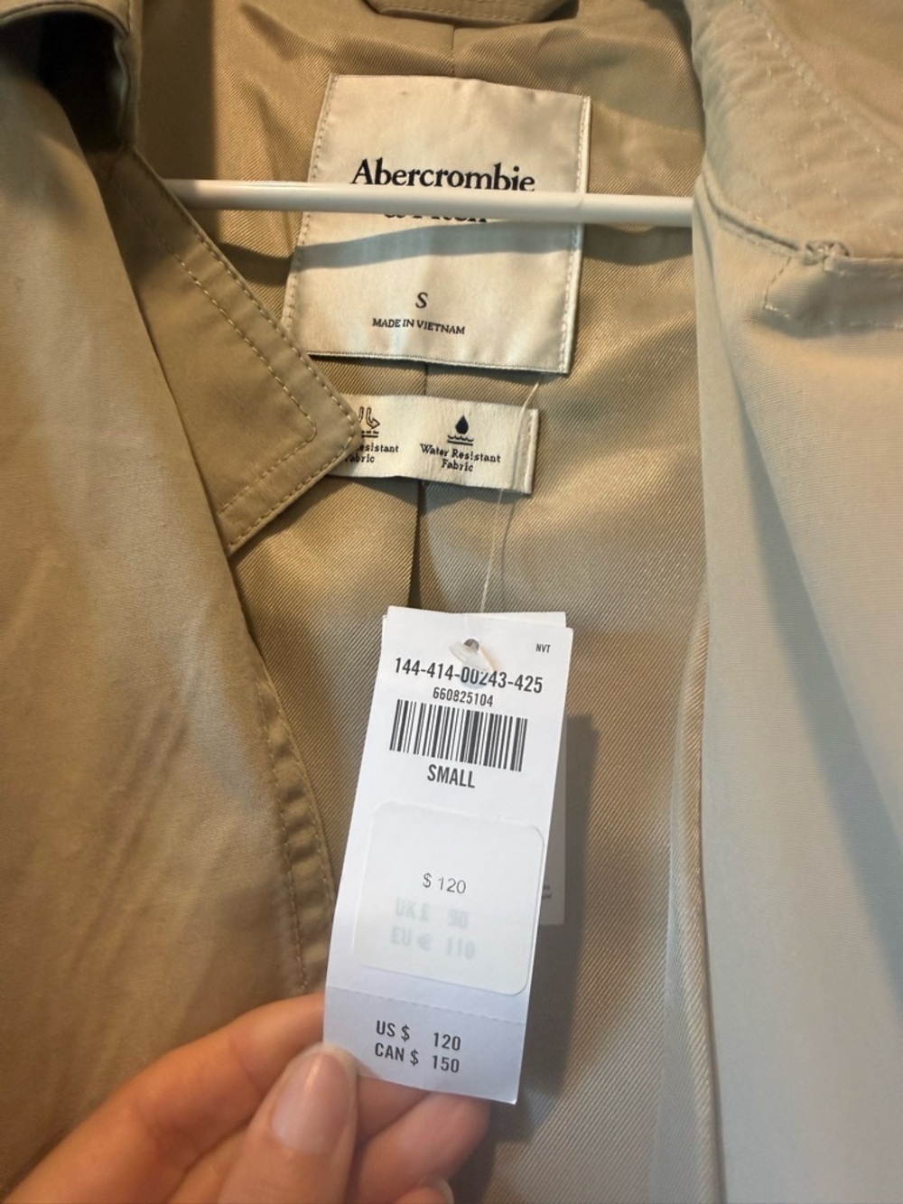 Abercrombie & Fitch Cropped Tan Trench Jacket Beige Small S - Picture 4 of 4
